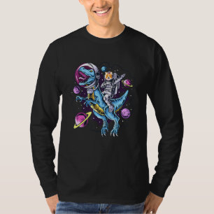 Corgi Riding Dinosaur Space Galaxy Rainbow T-Shirt