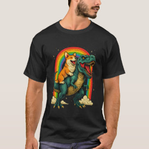 Corgi Riding Dinosaur T-rex Boys Girls Space Galax T-Shirt