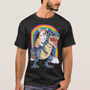 Corgi Riding Dinosaur T rex Gifts Men Women Rainbo T-Shirt