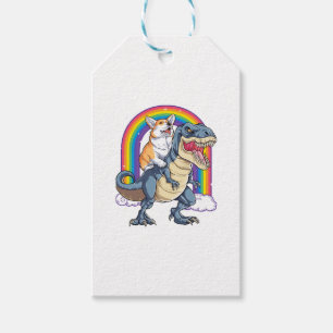 Corgi Riding Dinosaur T rex Shirt Funny Rainbow Do Gift Tags