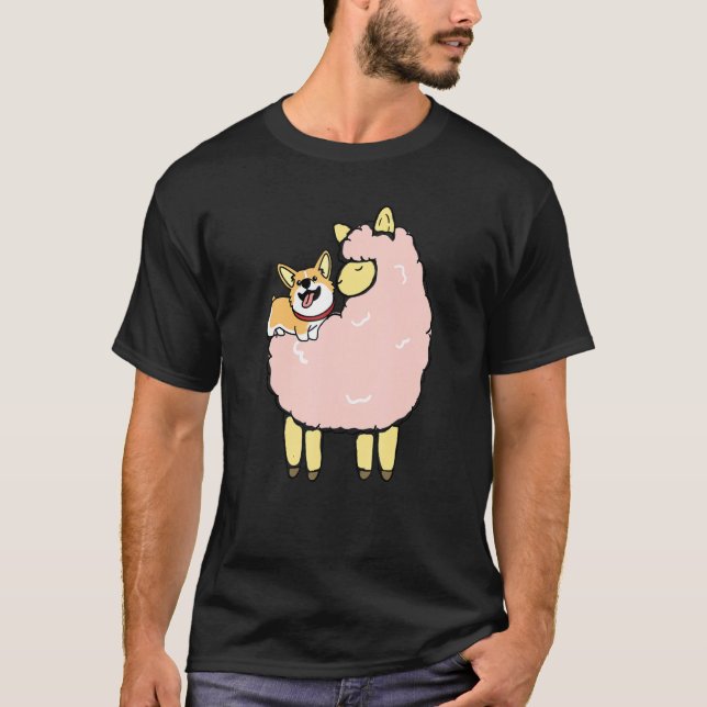 Corgi Riding Llama Dog Alpaca Animal T-Shirt (Front)