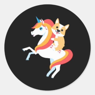 Corgi Riding Unicorn Cute Funny Dog Halloween Cost Classic Round Sticker