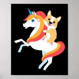 Corgi Riding Unicorn Cute Funny Dog Halloween Cost Poster