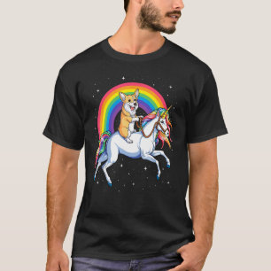 Corgi Riding Unicorn Girls Kids Rainbow Space Gala T-Shirt