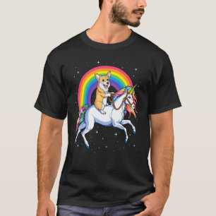 Corgi Riding Unicorn Girls Kids Rainbow Space Gala T-Shirt