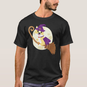 Corgi Riding Witch Broom Cute Dog Animal Halloween T-Shirt