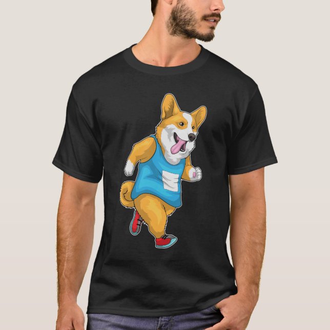 Corgi Runner Running Sports T-Shirt (Front)