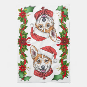 Corgi Santa Christmas Tea Towel