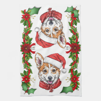 Corgi Santa Christmas Tea Towel
