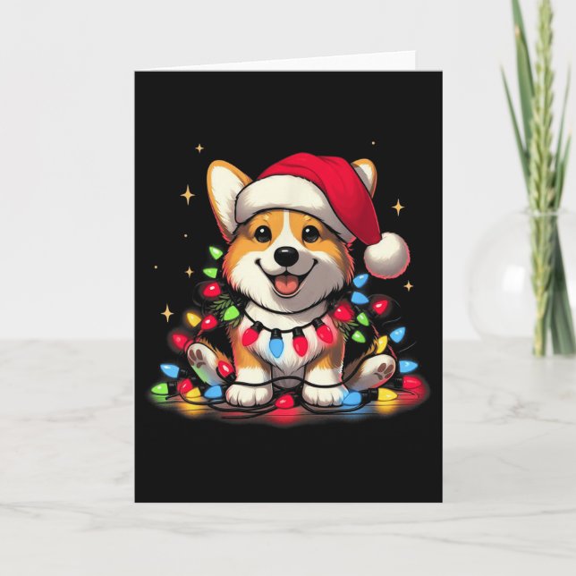 Corgi Santa Christmas Tree Lights Boys Men Corgmas Card (Front)