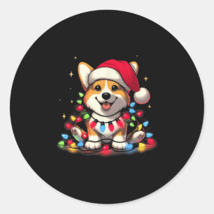 Corgi Santa Christmas Tree Lights Boys Men Corgmas Classic Round Sticker