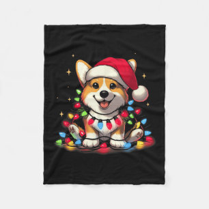 Corgi Santa Christmas Tree Lights Boys Men Corgmas Fleece Blanket