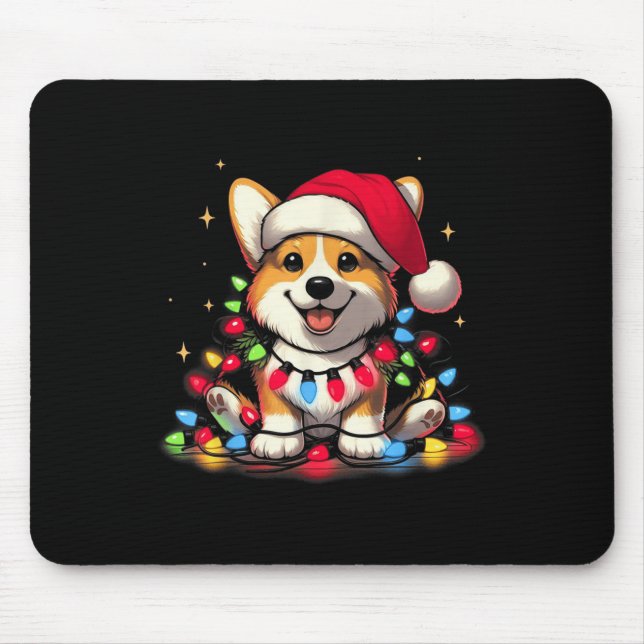 Corgi Santa Christmas Tree Lights Boys Men Corgmas Mouse Mat (Front)