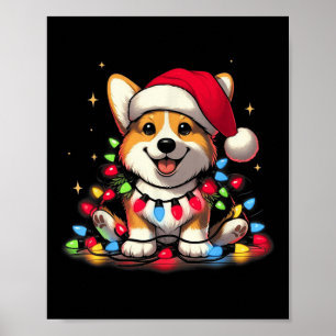 Corgi Santa Christmas Tree Lights Boys Men Corgmas Poster