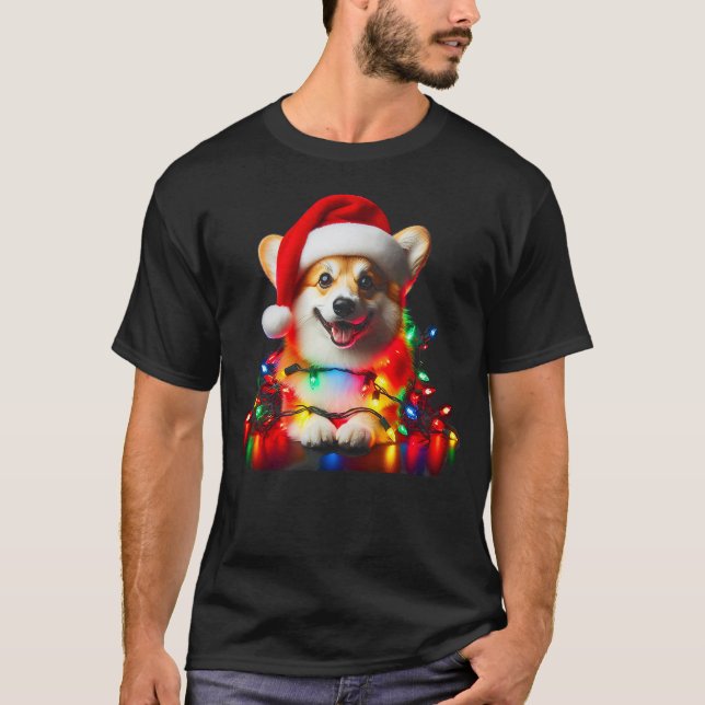 Corgi Santa Christmas Tree Lights Boys Men Corgmas T-Shirt (Front)