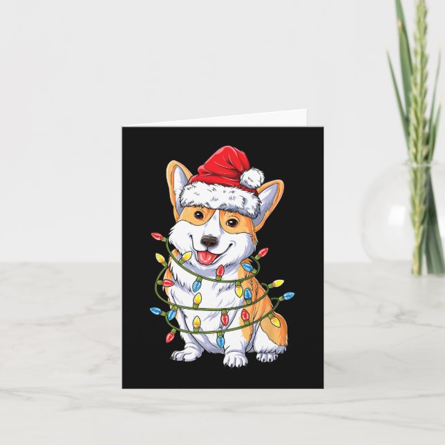 Corgi Santa Christmas Tree Lights Xmas Boys Men Co Card (Front)
