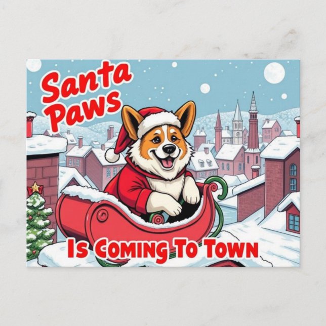 Corgi Santa Paws Holiday Postcard (Front)