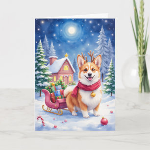 Corgi Santa's Reindeer Christmas Holiday Dog Card