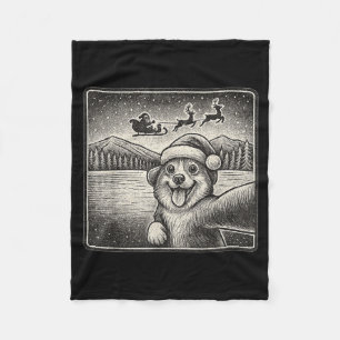 Corgi Selfie With Santa For Men Women Kids  Fleece Blanket