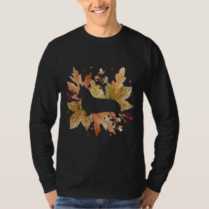 Corgi Silhouette Autumn Leaves 829 T-Shirt