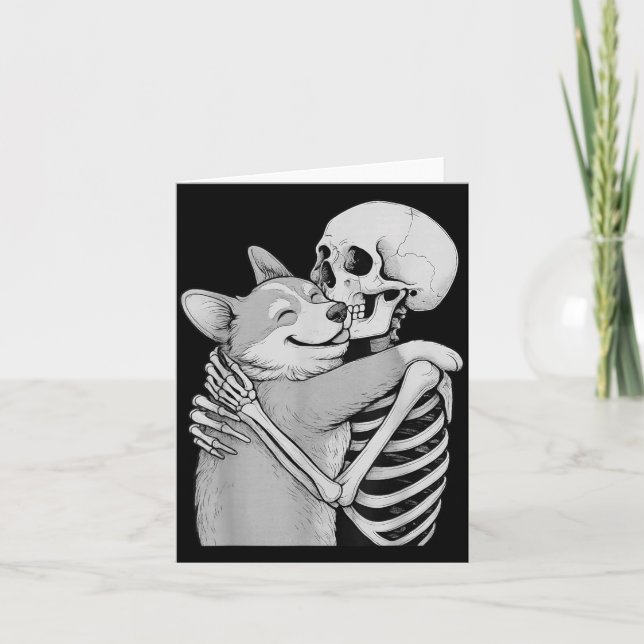 Corgi Skeleton Hug Halloween Dog Lover Card (Front)