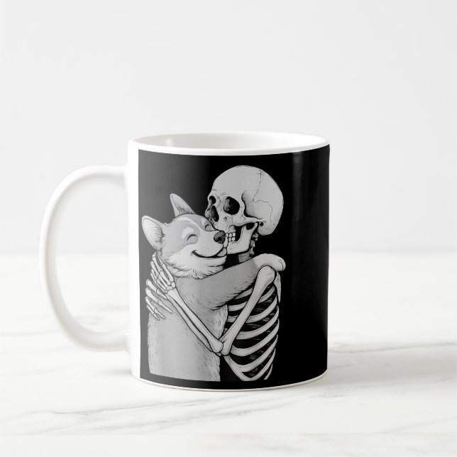 Corgi Skeleton Hug Halloween Dog Lover Coffee Mug (Left)