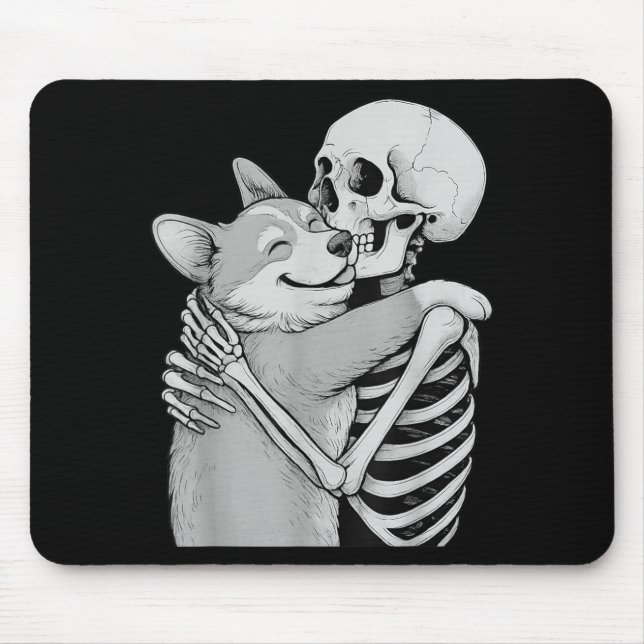 Corgi Skeleton Hug Halloween Dog Lover Mouse Mat (Front)