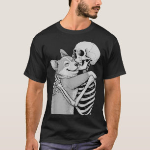 Corgi Skeleton Hug Halloween Dog Lover T-Shirt