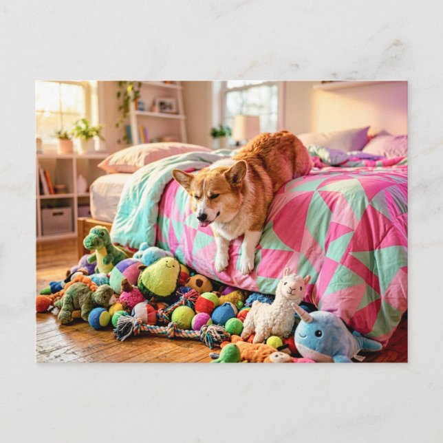 Corgi Sliding Sleepily Off Bed Postcard (Front)