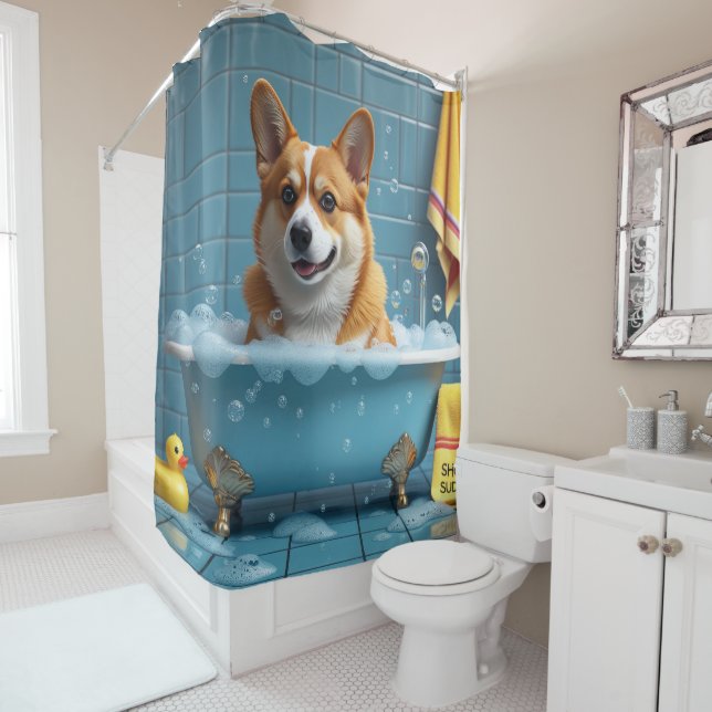 Corgi Sloppy Sleepy Cute Funny  Shower Curtain (In Situ)