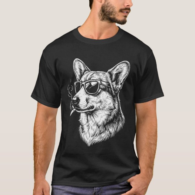 Corgi Smoking Cigarette Long Sleeve T-Shirt (Front)
