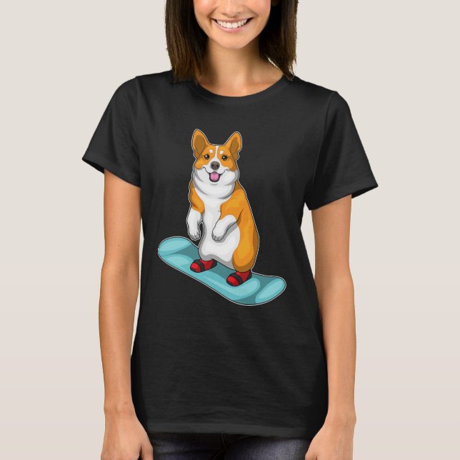 Corgi Snowboard Winter sports T-Shirt (Front)