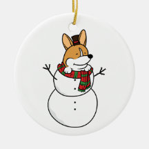 Corgi Snowman Christmas Ceramic Ornament