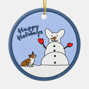 Corgi Snowman Christmas Ornament