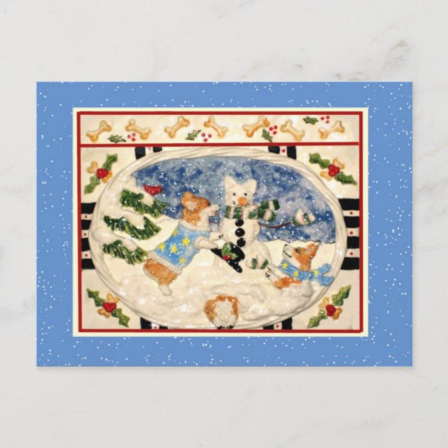 Corgi Snowman Postcard (Front)