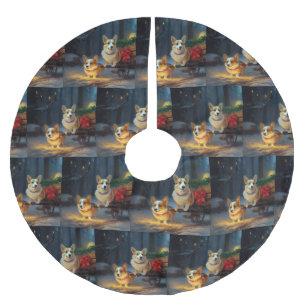 Corgi Snowy Sleigh Christmas Decor  Brushed Polyester Tree Skirt