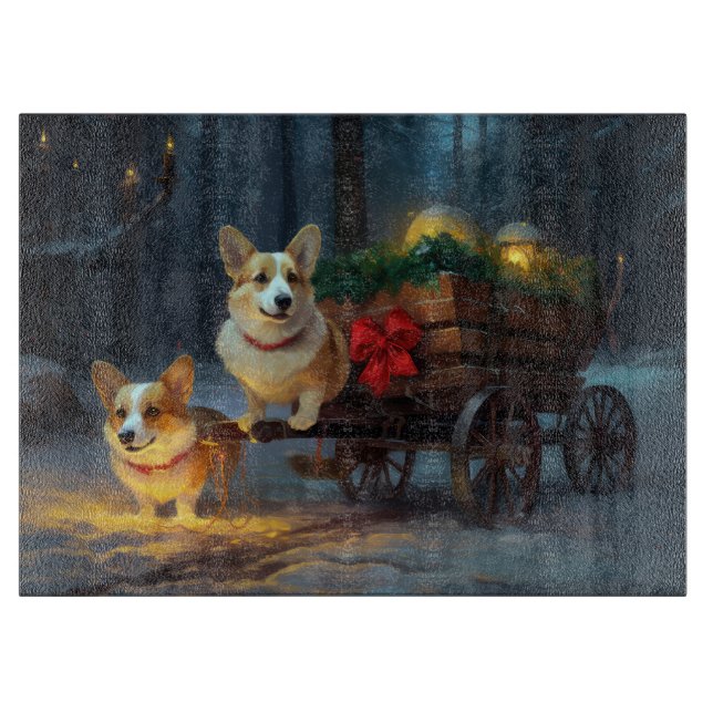 Corgi Snowy Sleigh Christmas Decor  Cutting Board (Front)