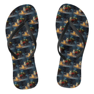 Corgi Snowy Sleigh Christmas Decor  Flip Flops