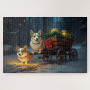 Corgi Snowy Sleigh Christmas Decor  Jigsaw Puzzle