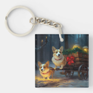 Corgi Snowy Sleigh Christmas Decor  Key Ring