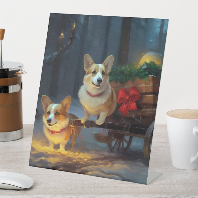 Corgi Snowy Sleigh Christmas Decor  Pedestal Sign (In SItu)