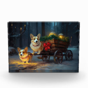 Corgi Snowy Sleigh Christmas Decor Photo Block