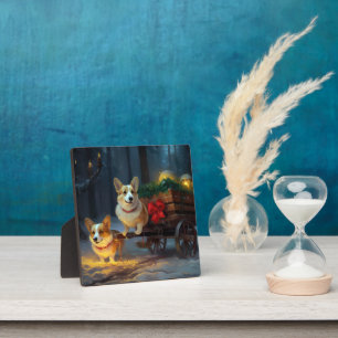 Corgi Snowy Sleigh Christmas Decor Plaque