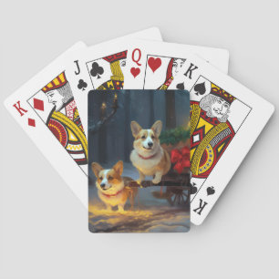 Corgi Snowy Sleigh Christmas Decor  Playing Cards