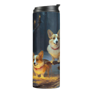 Corgi Snowy Sleigh Christmas Decor Thermal Tumbler
