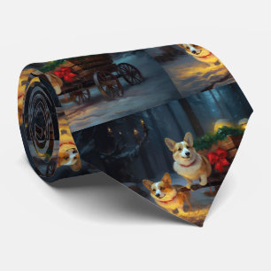Corgi Snowy Sleigh Christmas Decor Tie