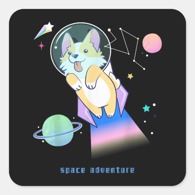Corgi Space Cosmos Planet Star Dog Puppy Square Sticker (Front)