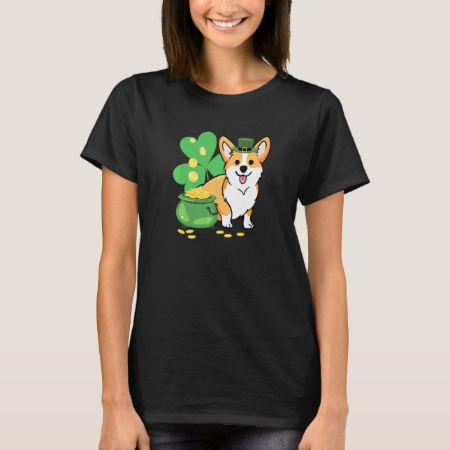 Corgi St Patricks Day With Leprechaun Hat T-Shirt (Front)