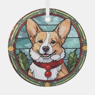 Corgi Stained Glass Christmas Glass Tree Decoration
