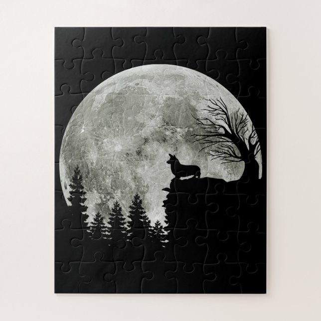 Corgi Standing On Mountain Moonlight Halloween Jigsaw Puzzle (Vertical)